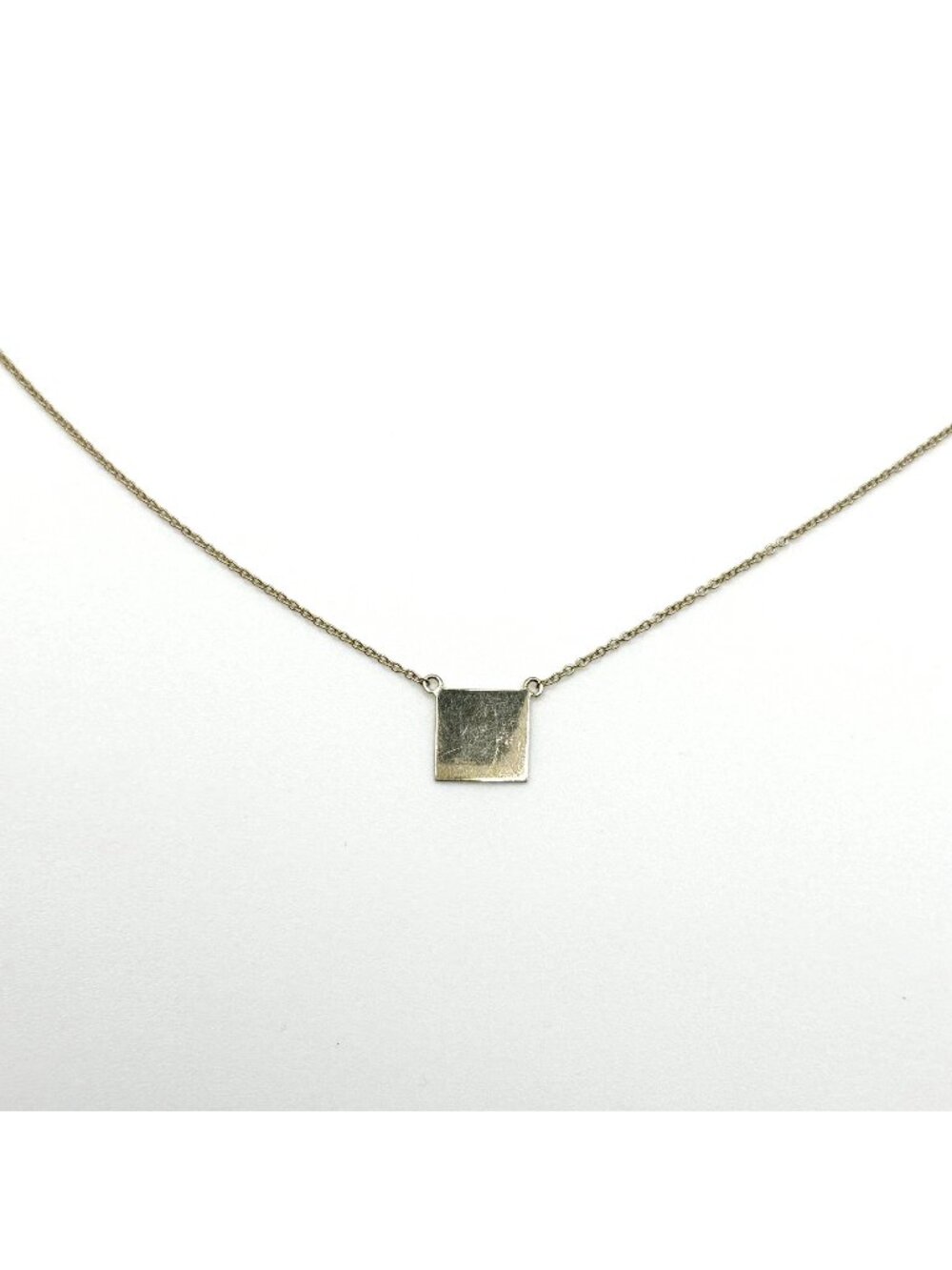 Gold-Tone 925 Sterling Silver Necklace With Square Pendant